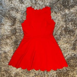 Sleeveless Scallop-Edged Red Dress - by & by